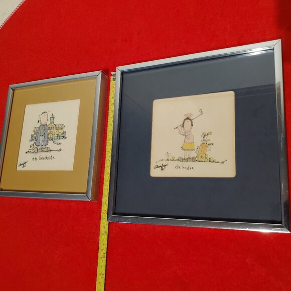 2 PC "William Eagan" The Golfer 1977 & The Graduate 1978" 2 Framed Wall Pictures - Picture 1 of 4
